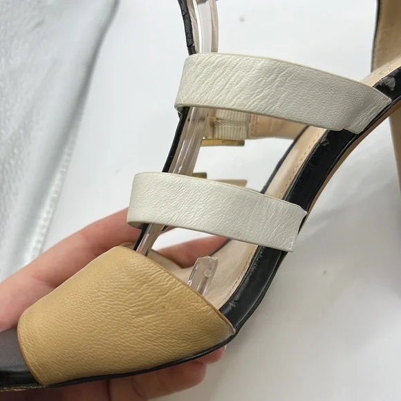 Vince Camuto Adriana Heels Gladiator Sandals Leather White Black Tan Womens 8 M - Picture 8 of 16
